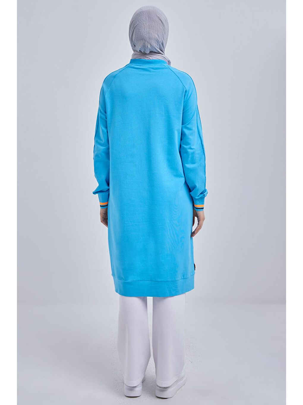 Turkuaz Pamuklu Neon Fermaur Detaylı Sweat Tunik-3