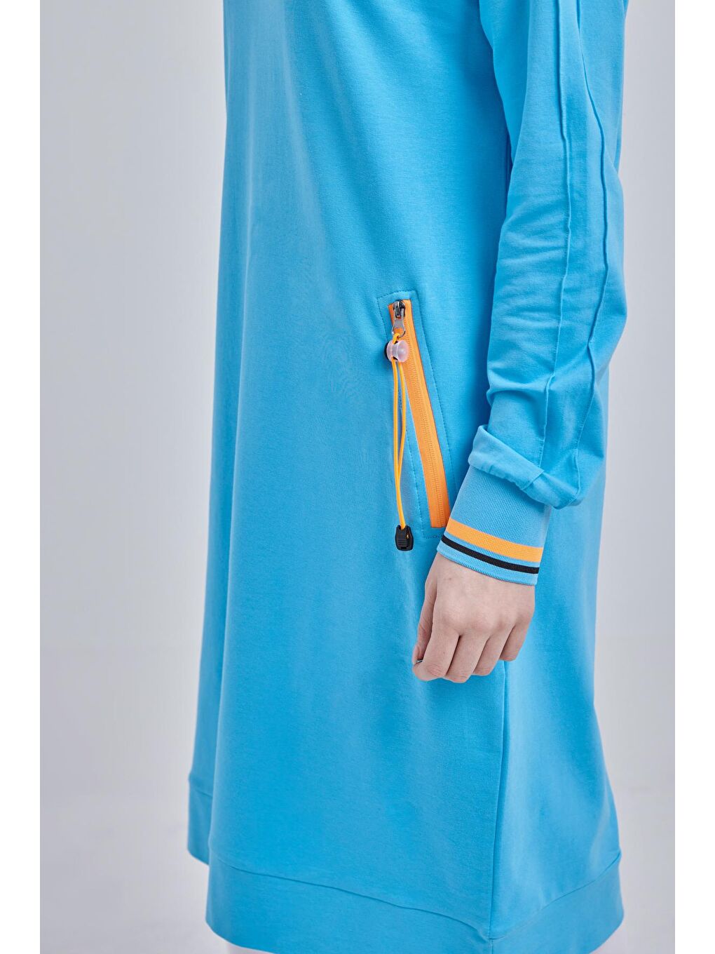 Turkuaz Pamuklu Neon Fermaur Detaylı Sweat Tunik-4