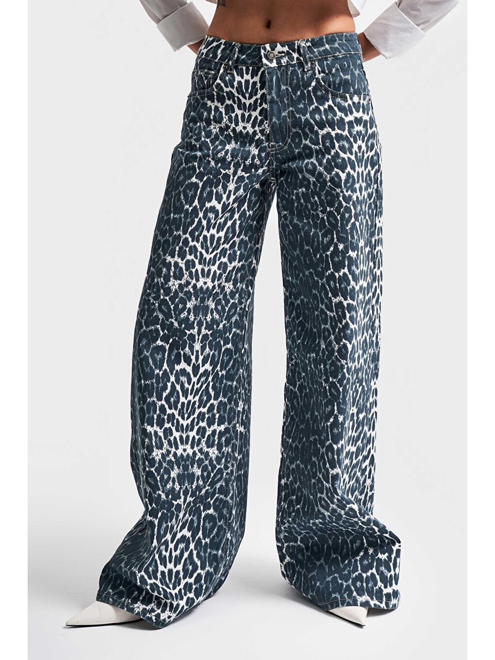 it's basic Kahverengi Kadın Silver Leopar Renk Palazzo Fit Denim Pantolon