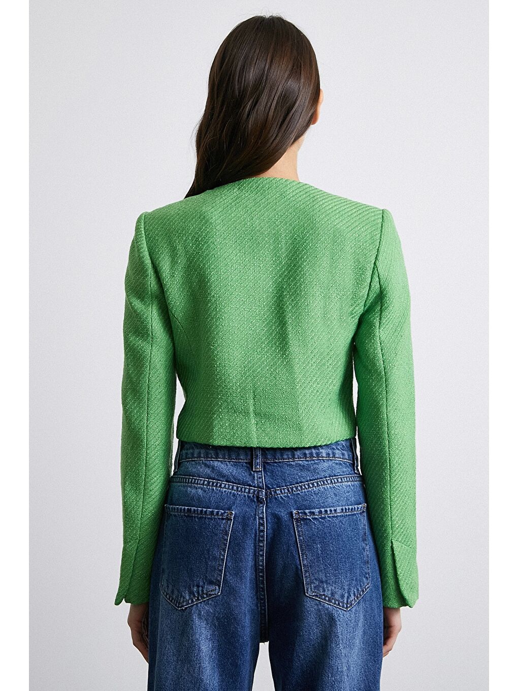 Cep Detaylı Düğmeli Tüvit Ceket Fıstık Yeşili-5