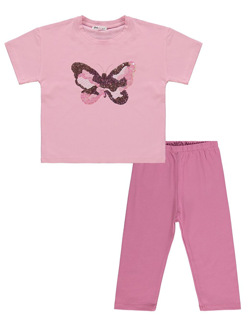 Girls Kız Çocuk Kelebek Nakışlı 6-9 Yaş Takım - Pembe-2
