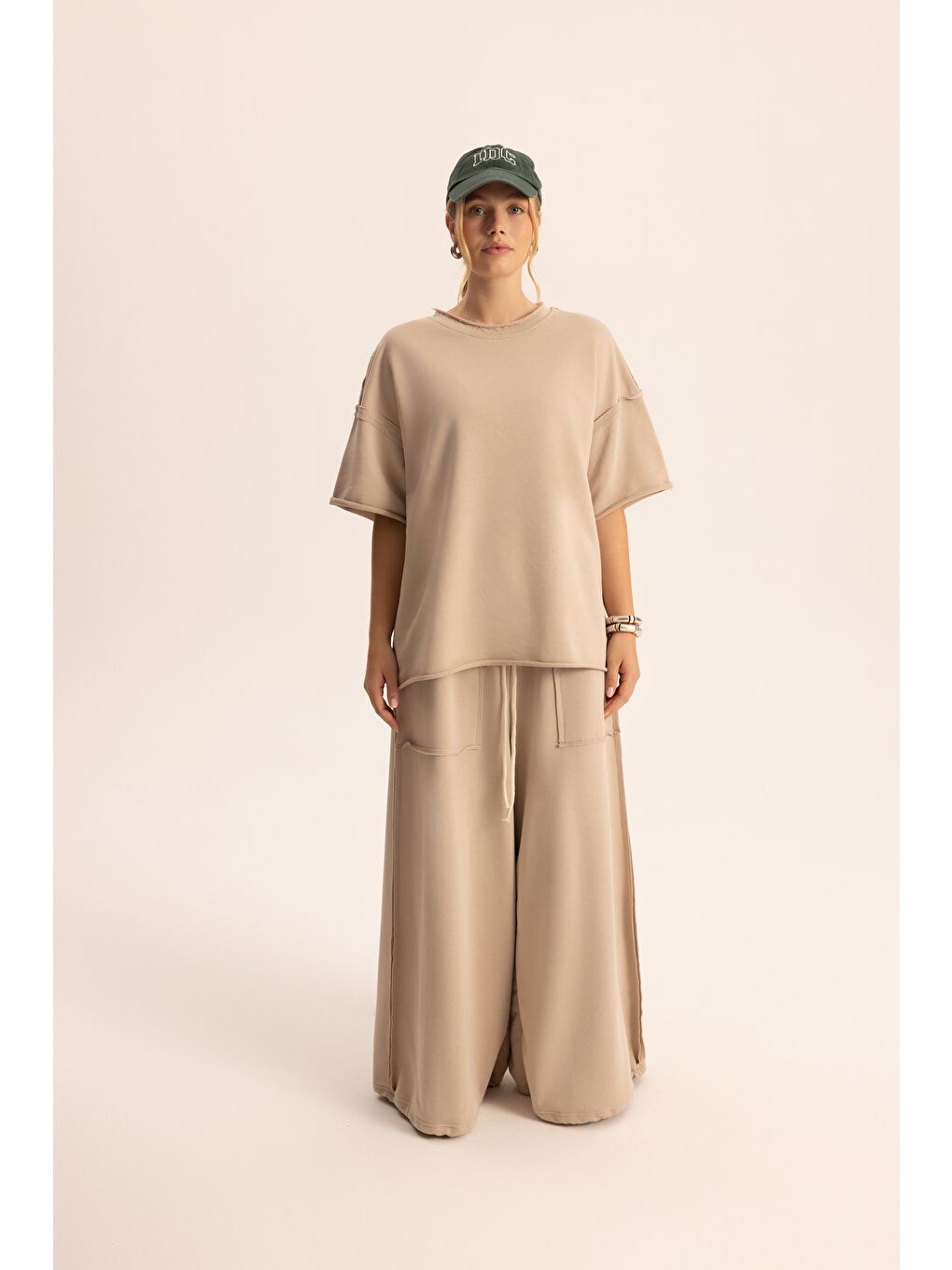 Beyaz Flex Kemik Oversize T-Shirt Eşofman Takım-1