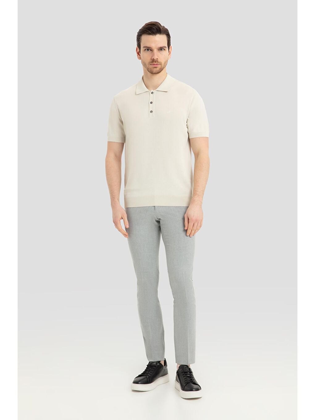 Bej Regular Fit Triko Polo Yaka Erkek T-Shirt-1