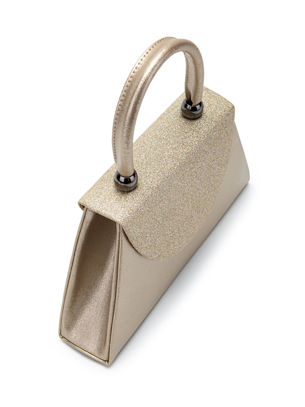 Sarı Minimalist Tasarım Simli Kapaklı Lip Abiye El Çantası Altın-1