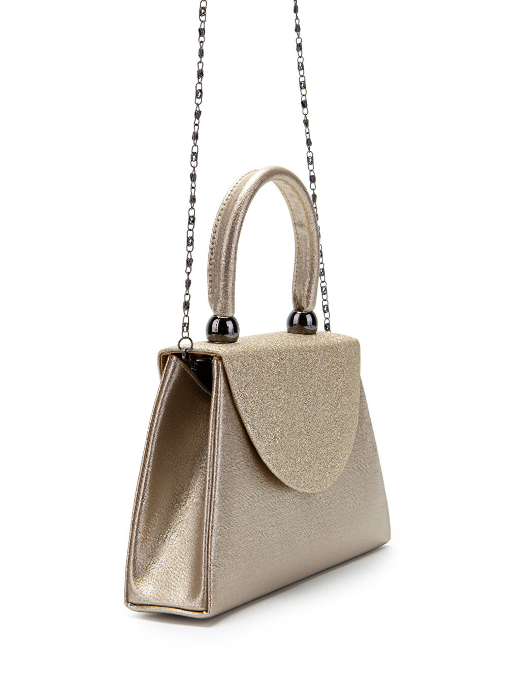 Sarı Minimalist Tasarım Simli Kapaklı Lip Abiye El Çantası Altın-2