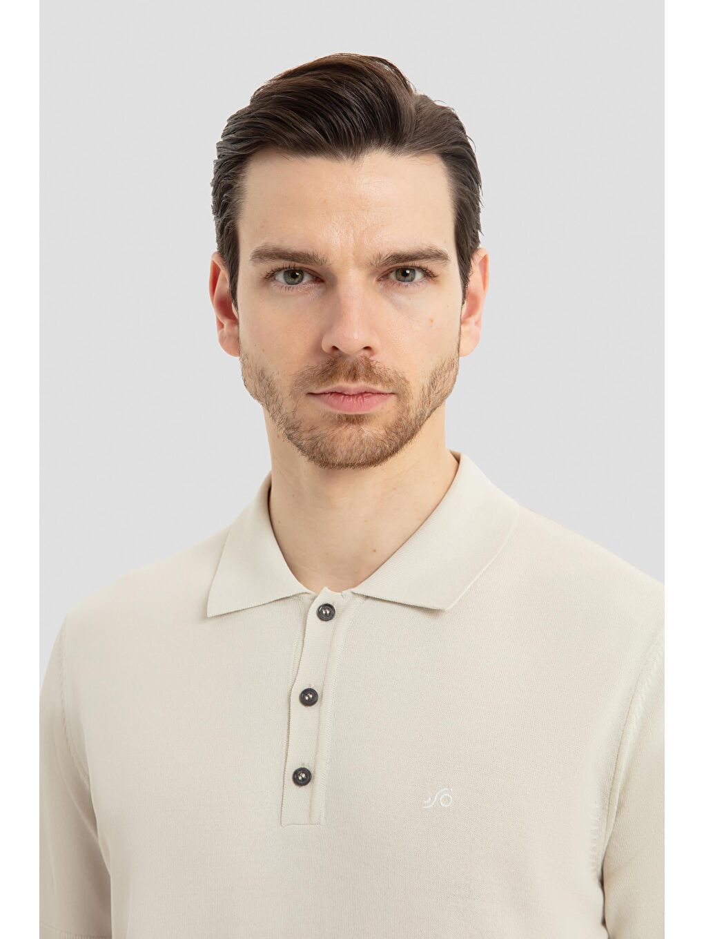 Bej Regular Fit Triko Polo Yaka Erkek T-Shirt-3