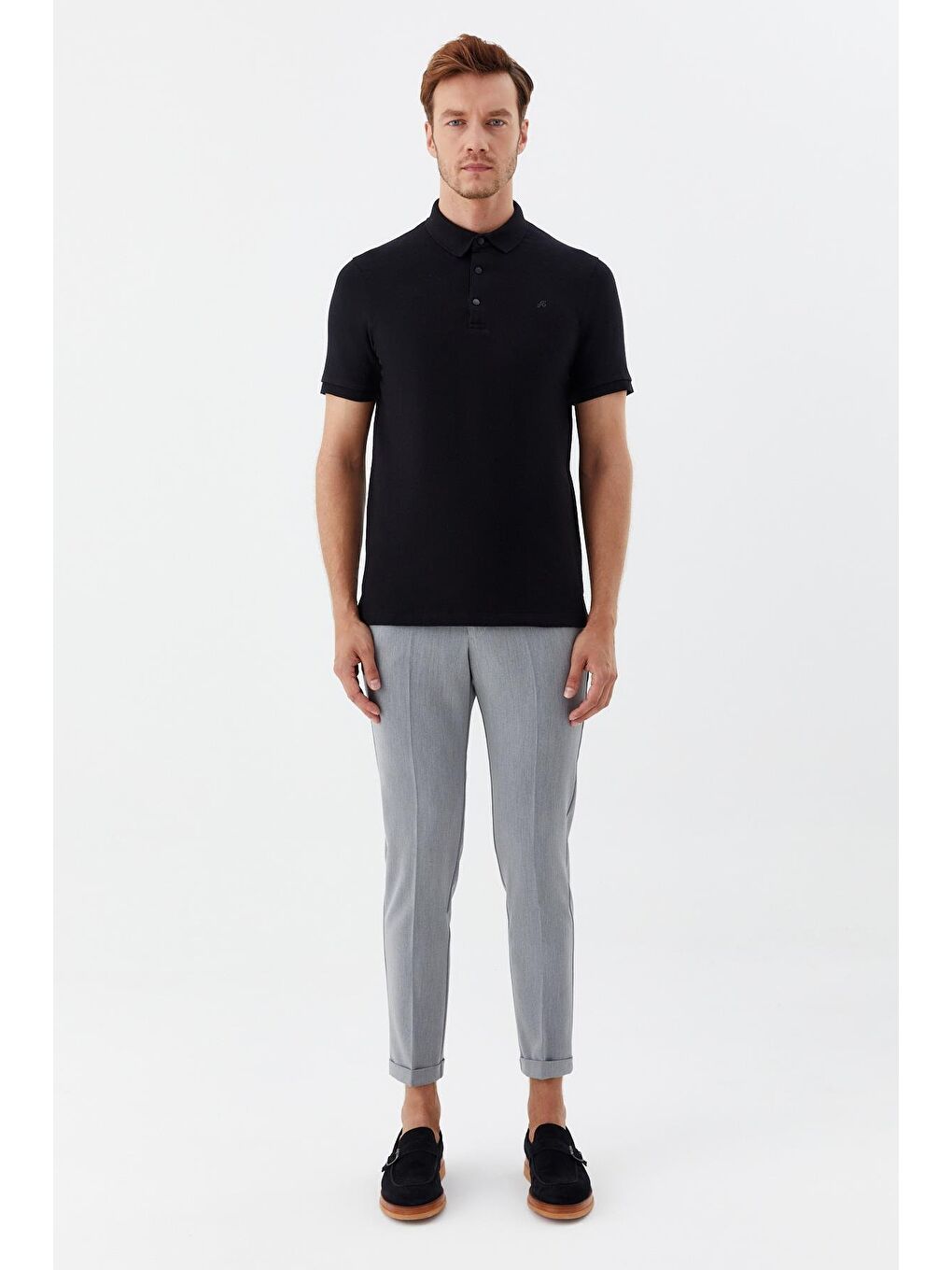 Siyah Düğmeli Polo Yaka Regular Fit Erkek T-Shirt-1