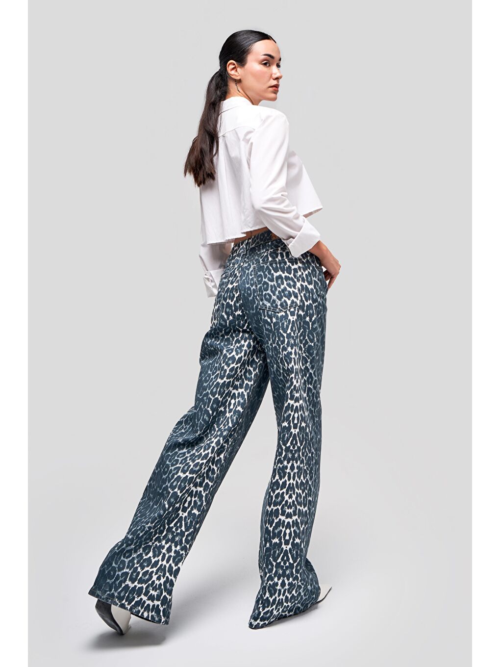 it's basic Kahverengi Kadın Silver Leopar Renk Palazzo Fit Denim Pantolon - 3