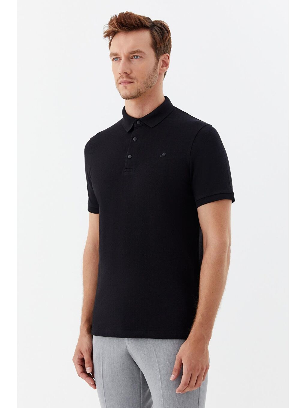 Siyah Düğmeli Polo Yaka Regular Fit Erkek T-Shirt-2