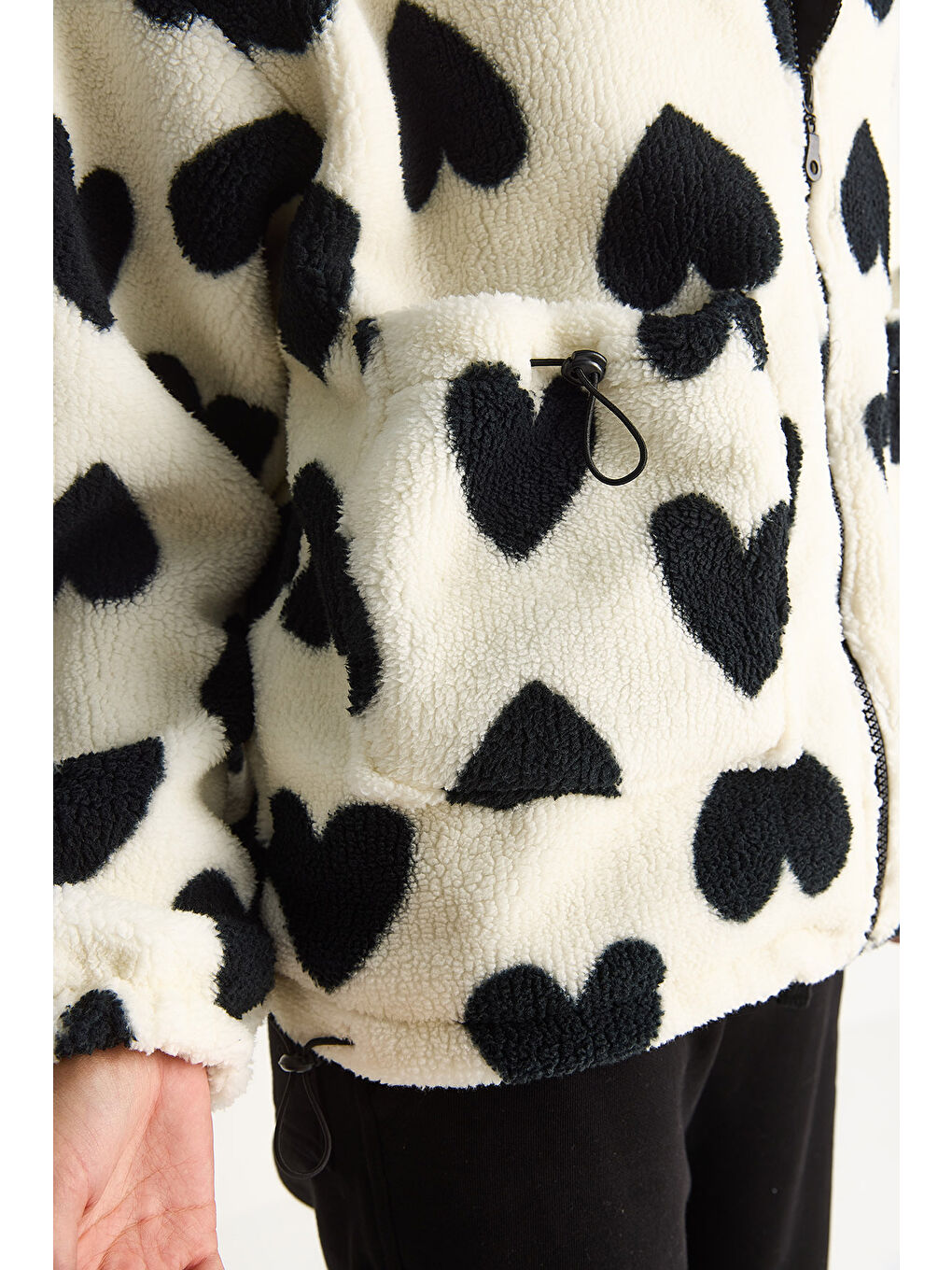 Lila Kadın Kalpli Kapüşonlu Oversize Pelüş Mont RI-5