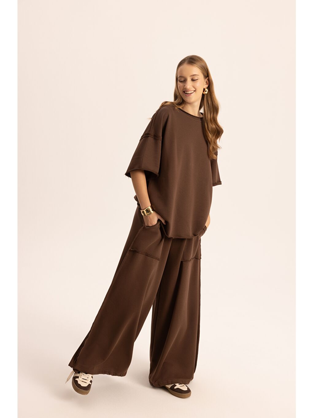 Kahverengi Flex Kahve Oversize T-Shirt Eşofman Takım-2
