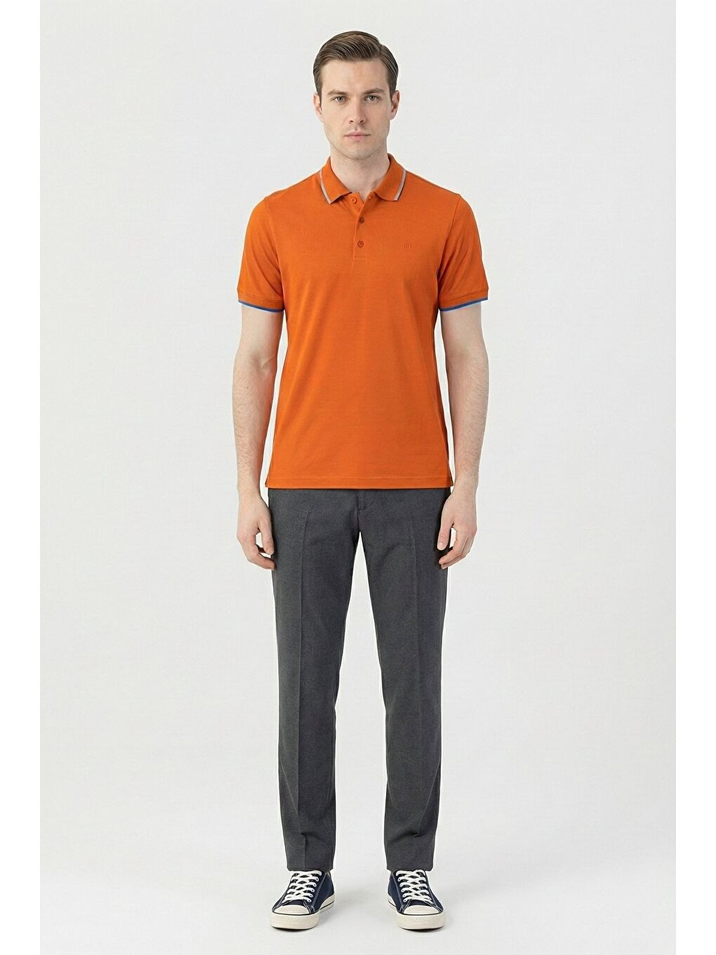 Turuncu Slim Fit %100 Pamuk Düğmeli Polo Yaka Erkek T-Shirt-1