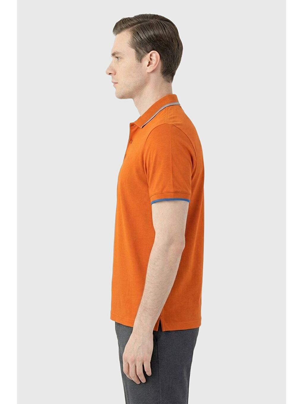 Turuncu Slim Fit %100 Pamuk Düğmeli Polo Yaka Erkek T-Shirt-2