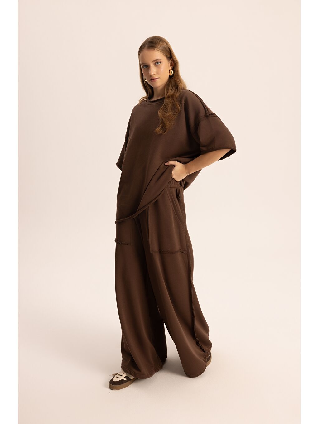 Kahverengi Flex Kahve Oversize T-Shirt Eşofman Takım-3
