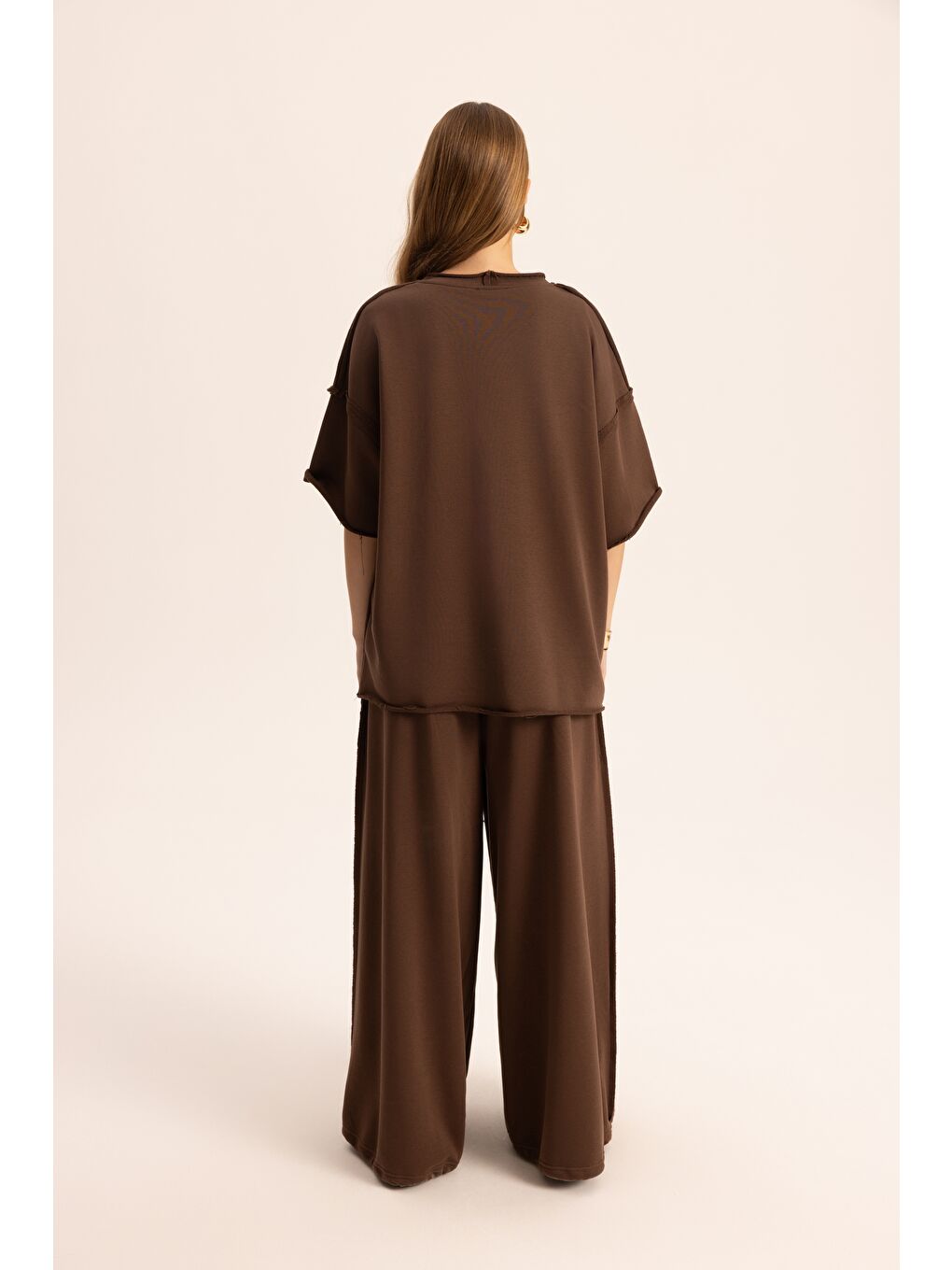 Kahverengi Flex Kahve Oversize T-Shirt Eşofman Takım-4