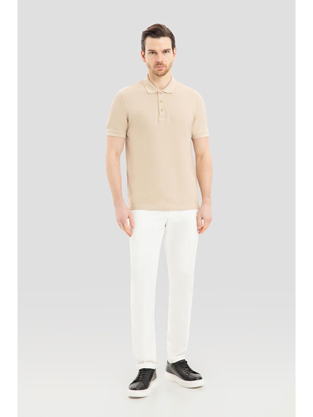 Kum Bej Regular Fit %100 Pamuklu Polo Yaka Tişört-1