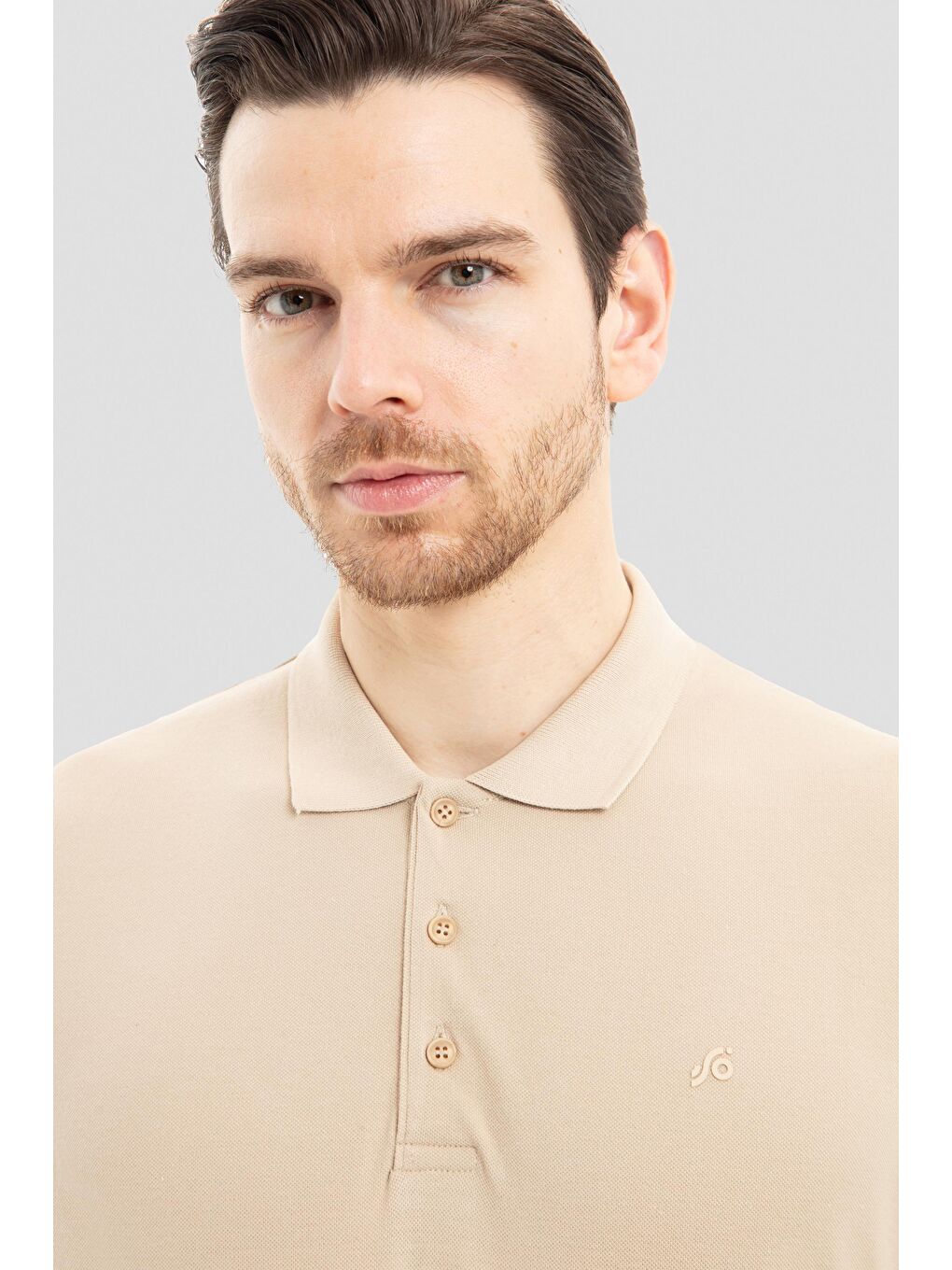 Kum Bej Regular Fit %100 Pamuklu Polo Yaka Tişört-3
