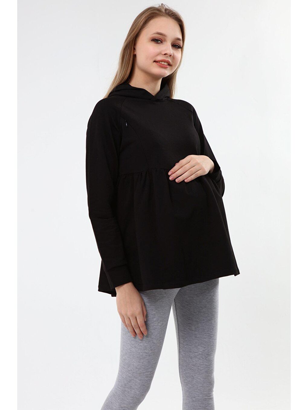 Luvmabelly Siyah Kapu¨şonlu Kadın Emzirme Sweatshirt - 2