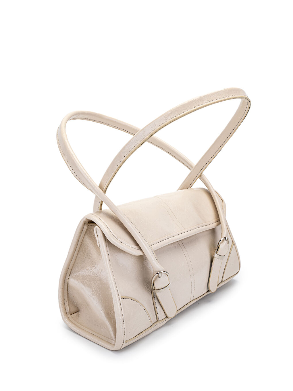 Ekru Suni Deri Baget Çift Toka Liars Krem Kadın Kol Çanta-3