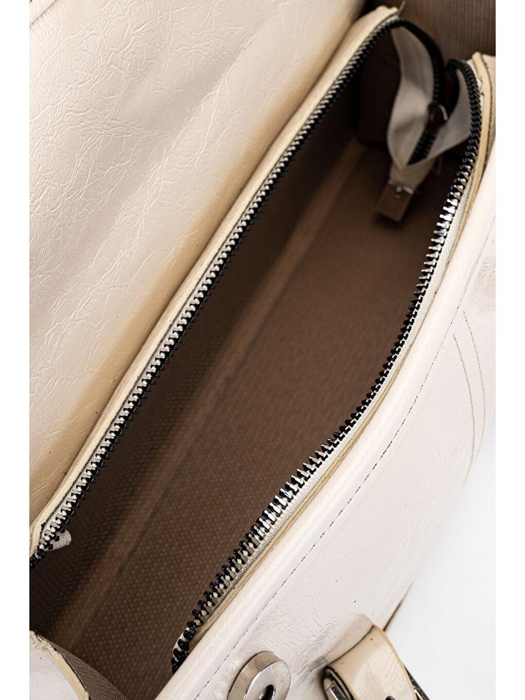 Ekru Suni Deri Baget Çift Toka Liars Krem Kadın Kol Çanta-4