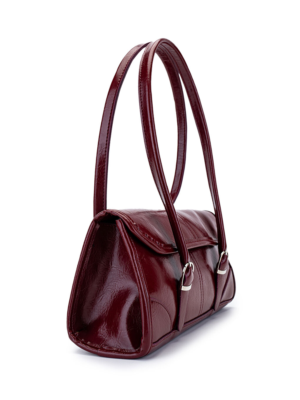 Suni Deri Baget Çift Toka Liars Bordo Kadın Kol Çanta-3