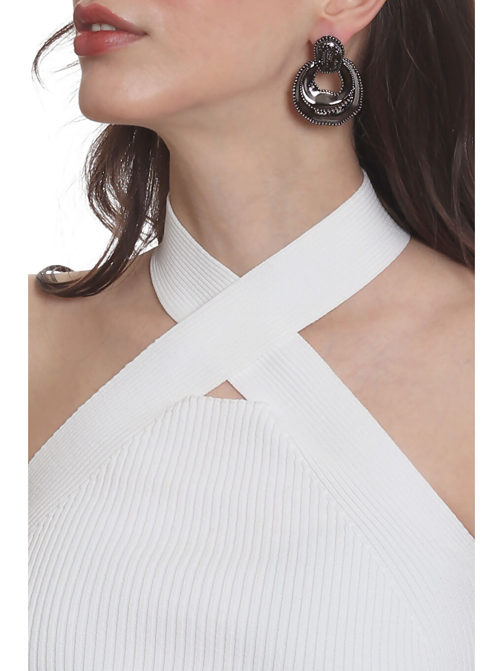 Antrasit Kadın Yaprak Dokulu Çivili Model Çanta Formlu Küpe-1