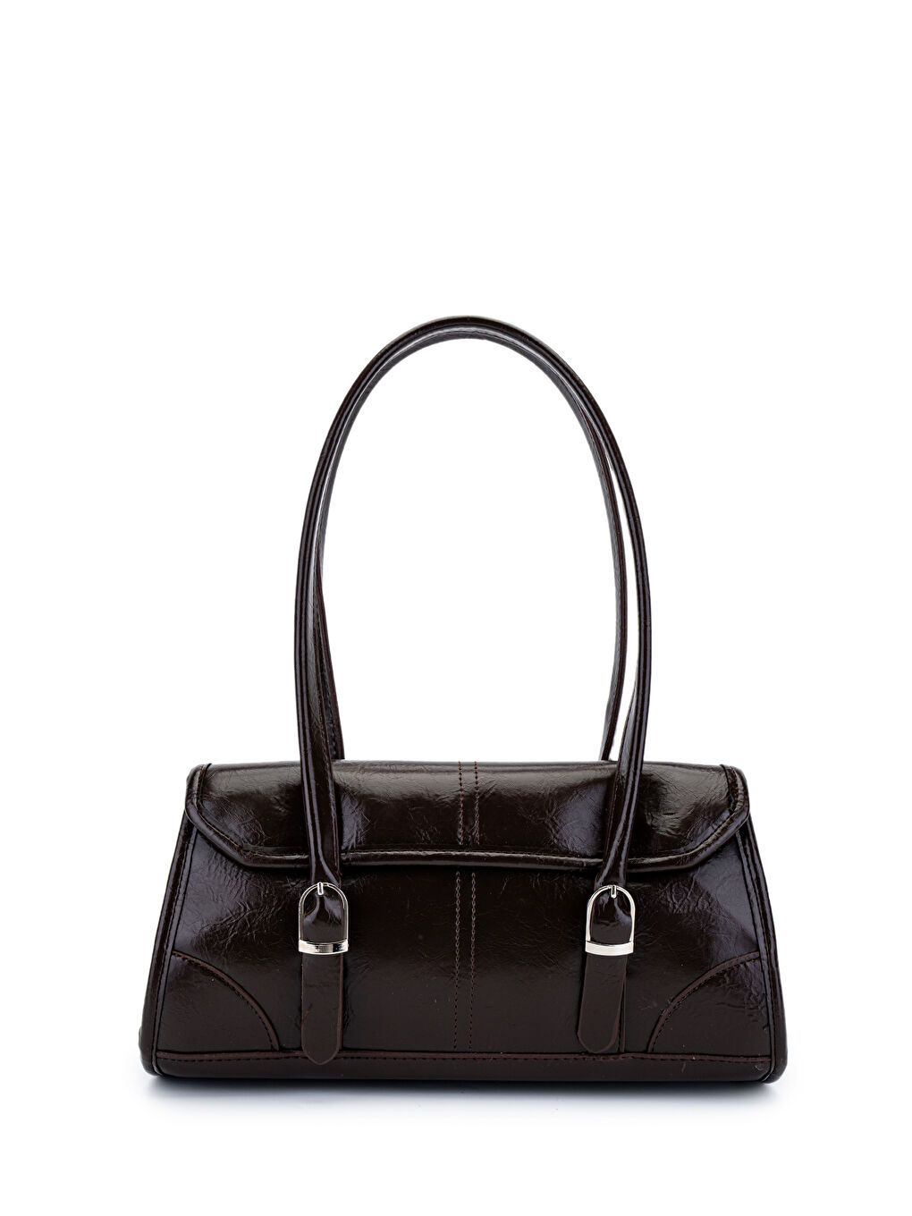 Kahverengi Suni Deri Baget Çift Toka Liars Acı Kahve Kadın Kol Çanta