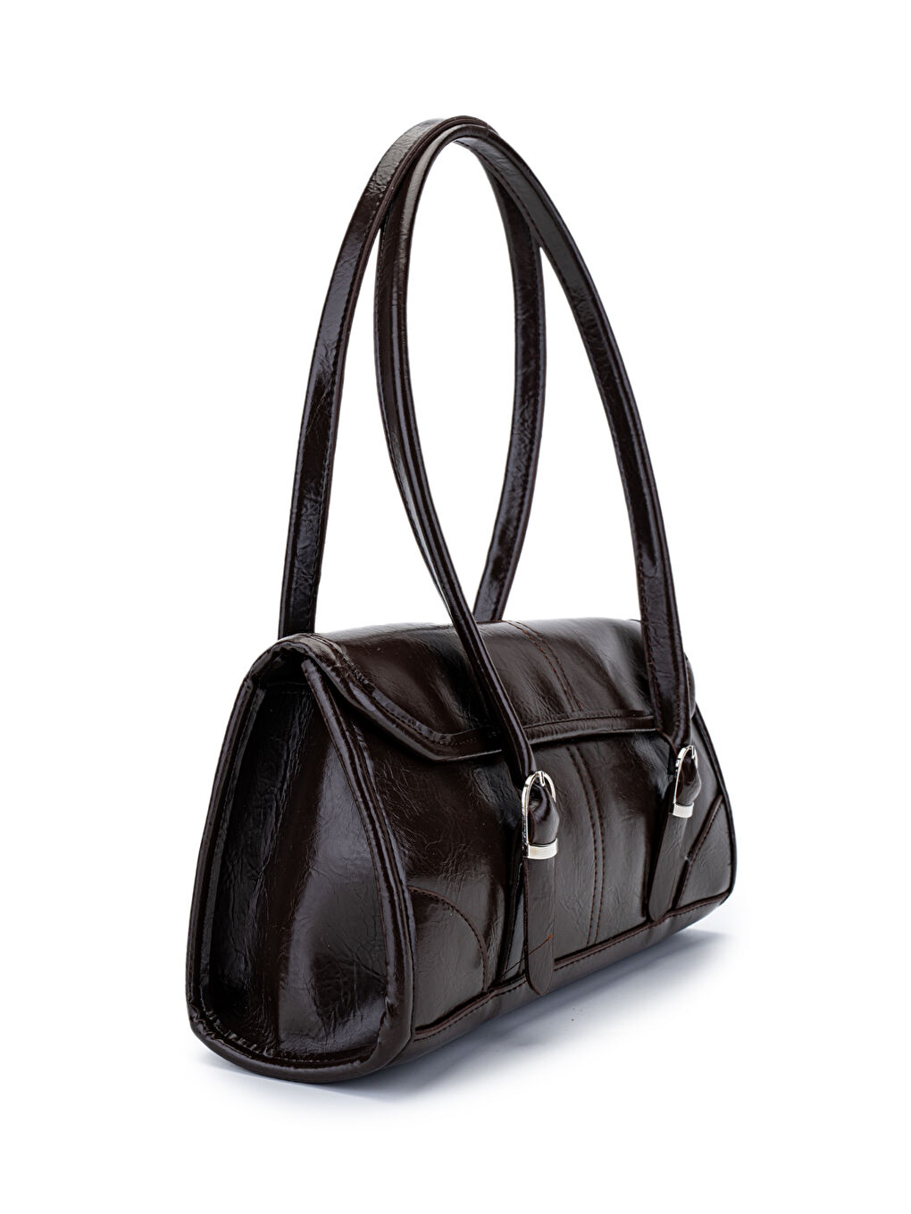 Kahverengi Suni Deri Baget Çift Toka Liars Acı Kahve Kadın Kol Çanta-1