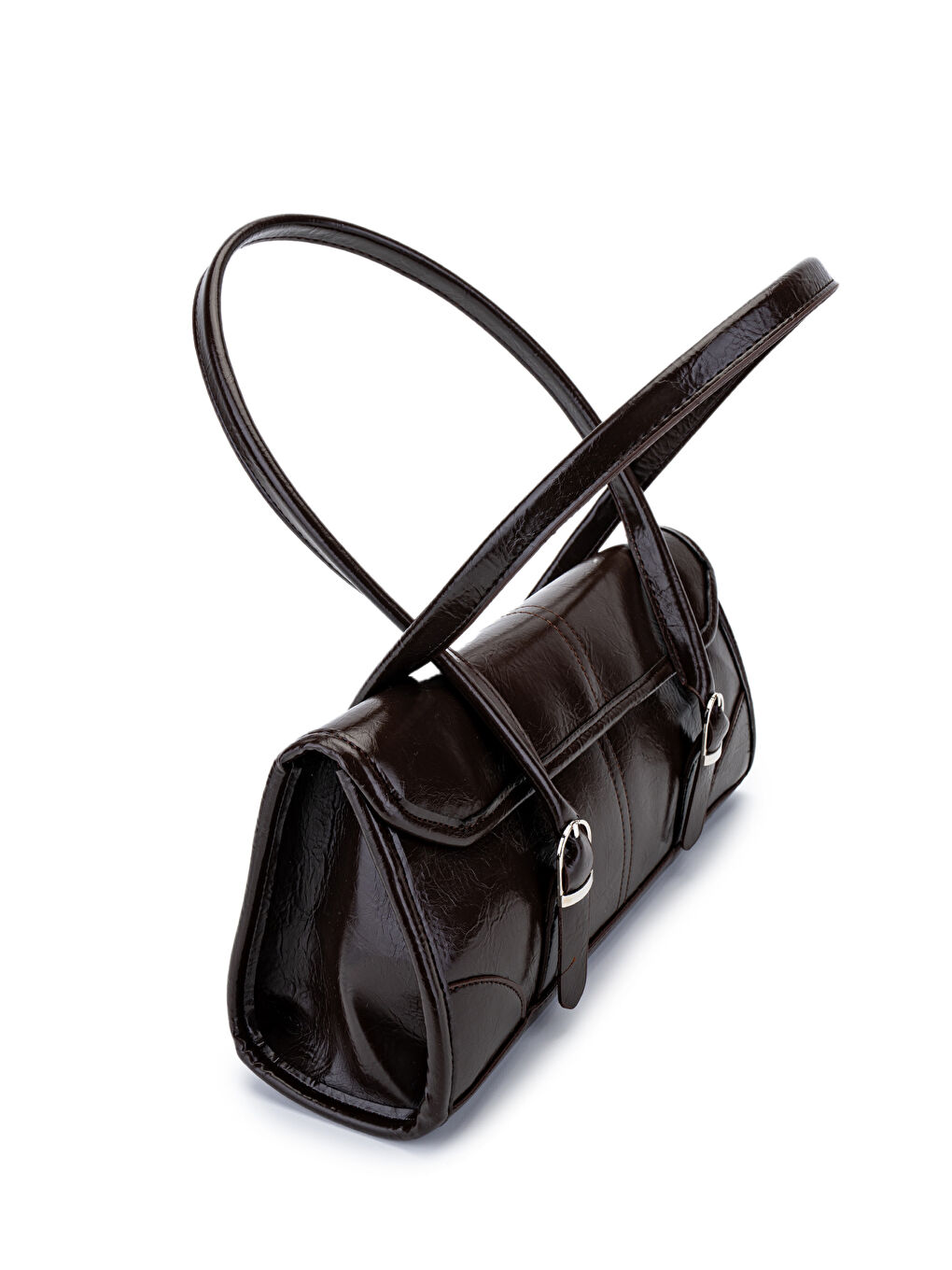 Kahverengi Suni Deri Baget Çift Toka Liars Acı Kahve Kadın Kol Çanta-3