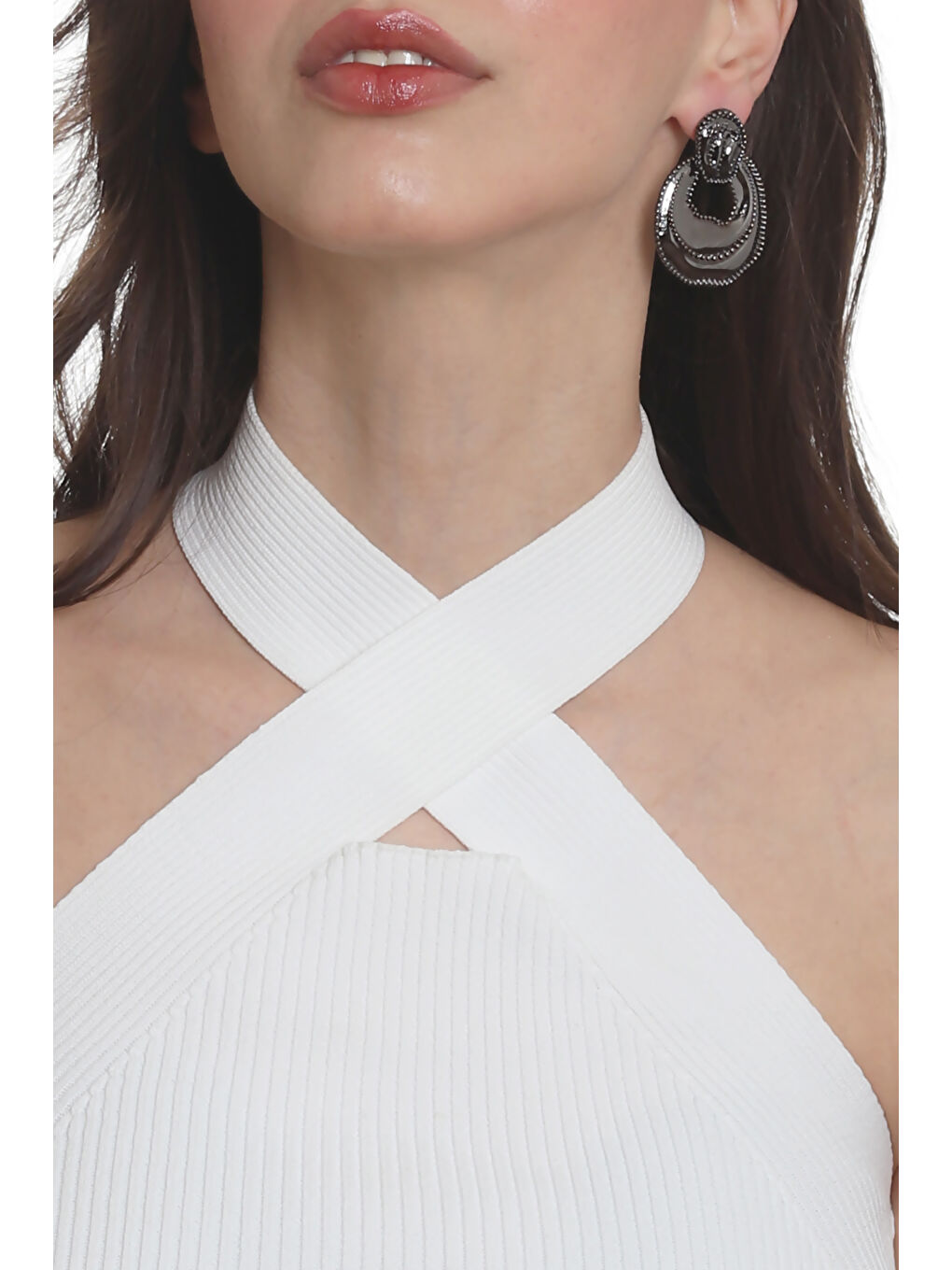 Antrasit Kadın Yaprak Dokulu Çivili Model Çanta Formlu Küpe-3