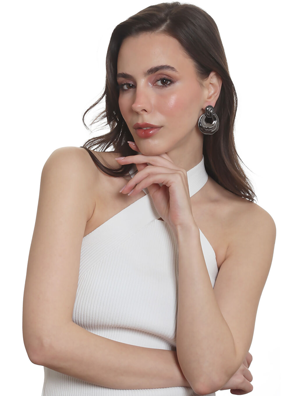 Antrasit Kadın Yaprak Dokulu Çivili Model Çanta Formlu Küpe-6