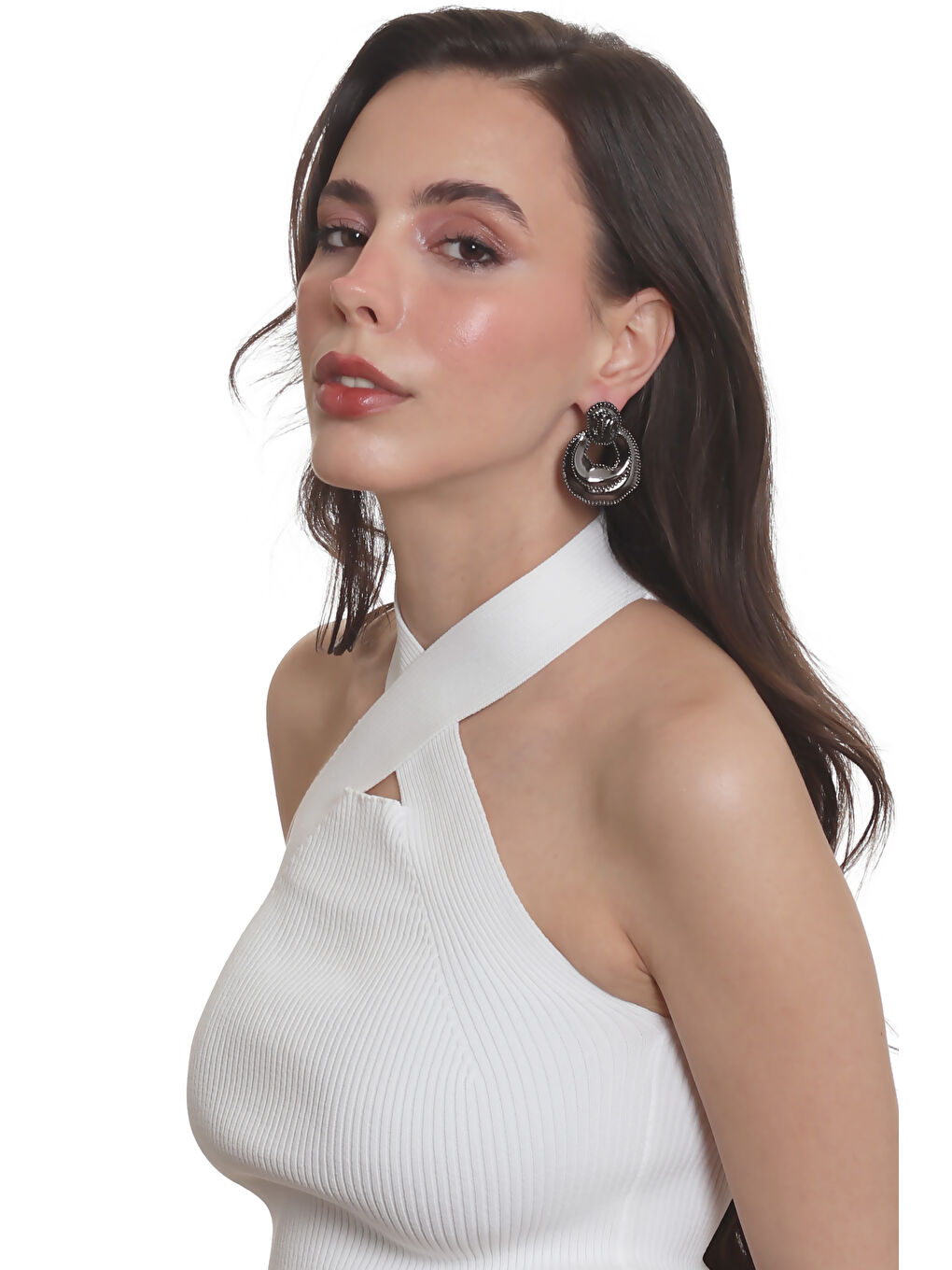 Antrasit Kadın Yaprak Dokulu Çivili Model Çanta Formlu Küpe-7