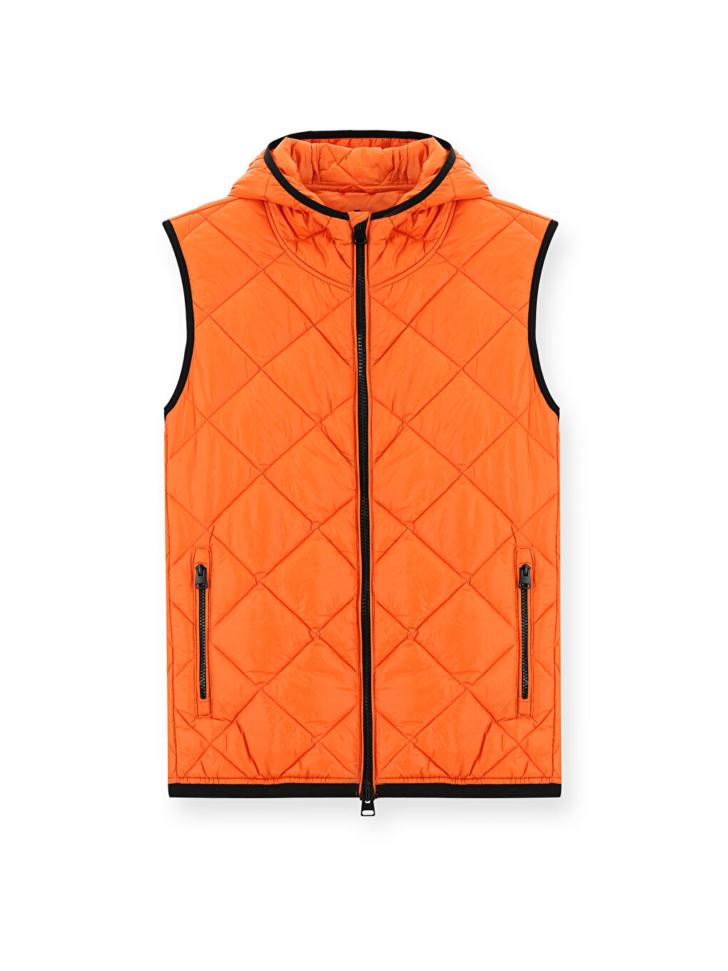 Turuncu Kapüşonlu Kapitone Spor Yelek-5