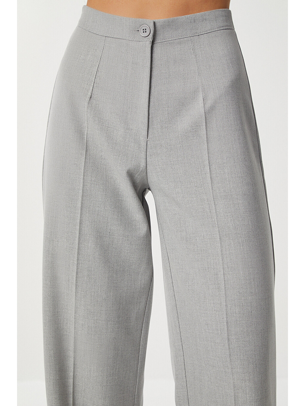 Dikişli Straight Poliviskon Pantolon Gri Lgp0023-3