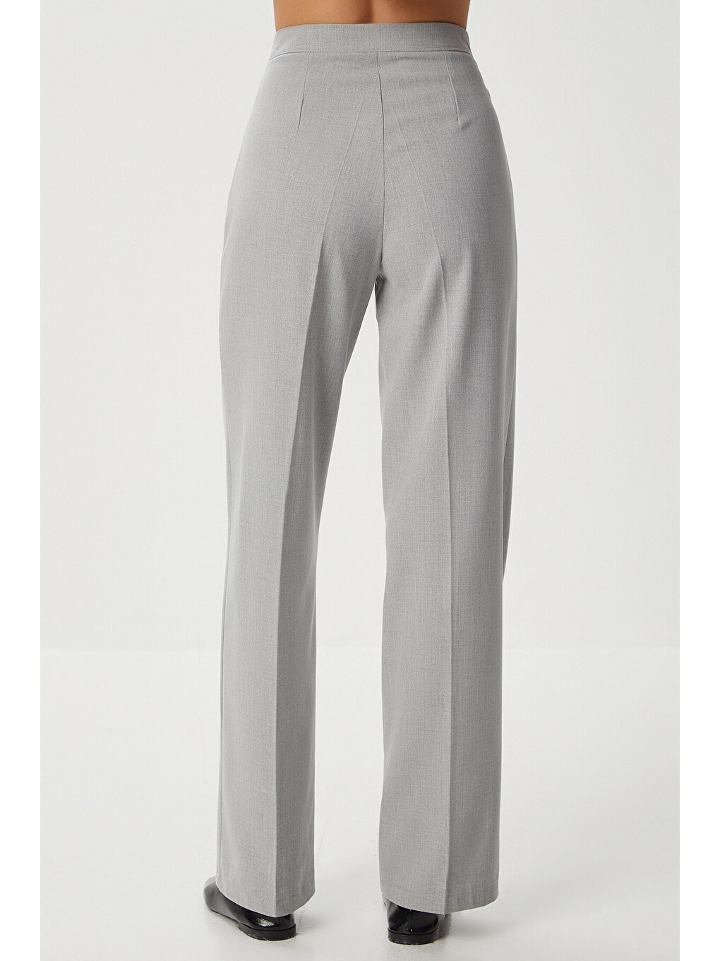Dikişli Straight Poliviskon Pantolon Gri Lgp0023-4