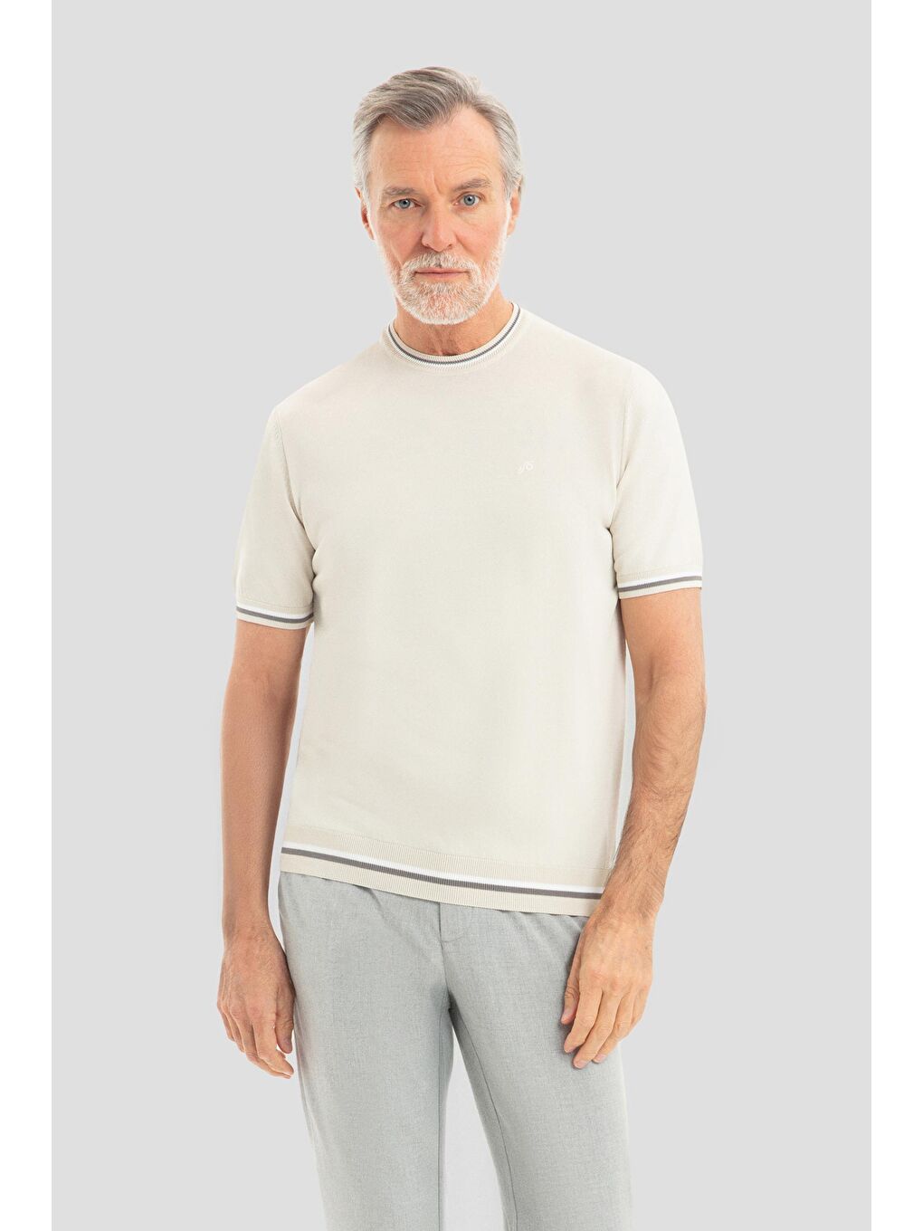 Bej Regular Fit Bisiklet Yaka Triko Erkek T-Shirt