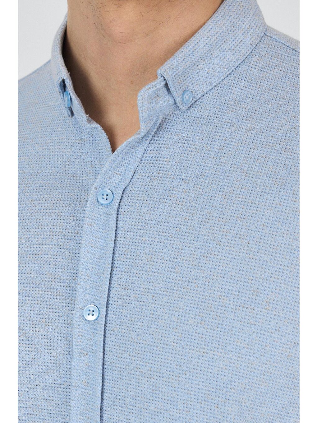 Koyu Mavi Kısa Kol Düz Örme Düğmeli Yaka Cepsiz Pamuklu Classic Slim Fit Gömlek 1004250155_300-3