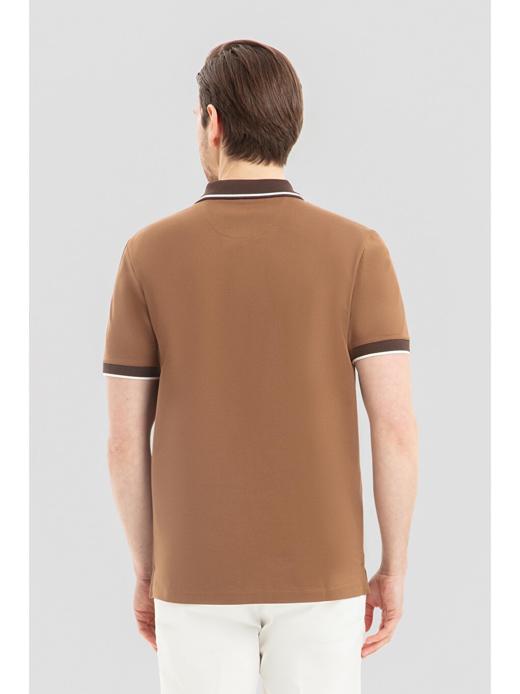 Kahverengi Fermuarlı Polo Yaka Erkek Tişört Açık Kahve-2