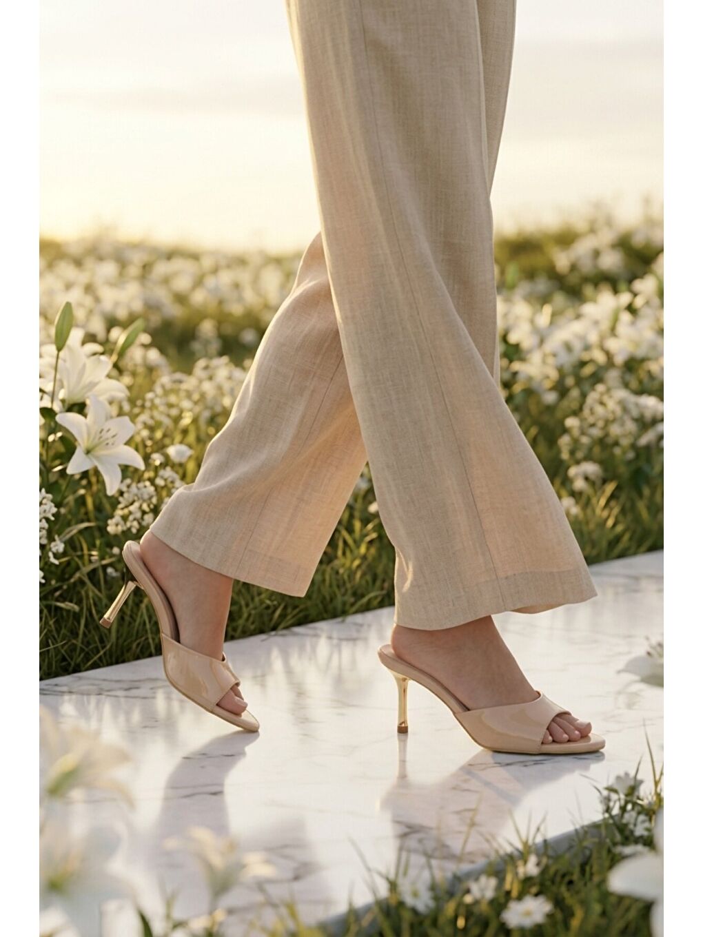 Bej Rugan Kadın Hafif İnce Topuklu Terlik 336601 Z-2