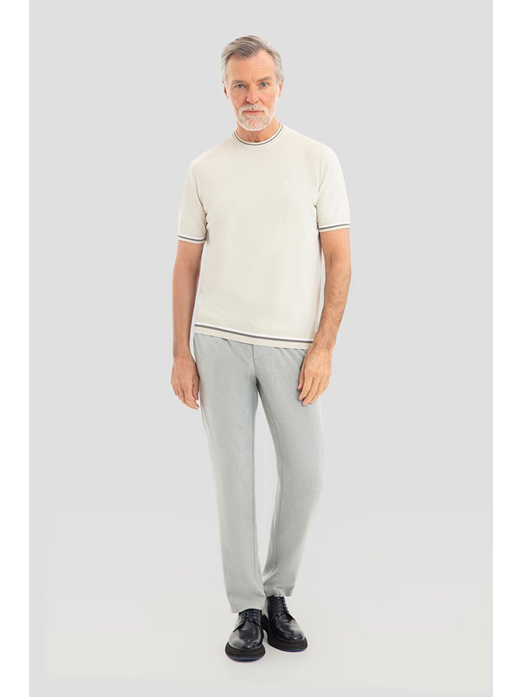 Bej Regular Fit Bisiklet Yaka Triko Erkek T-Shirt-1