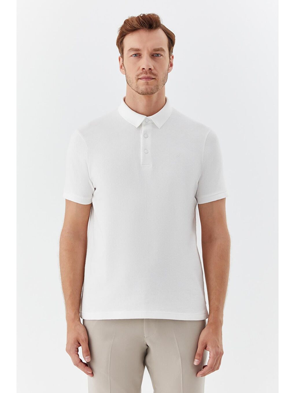 Ekru Düğmeli Polo Yaka Regular Fit Erkek T-Shirt