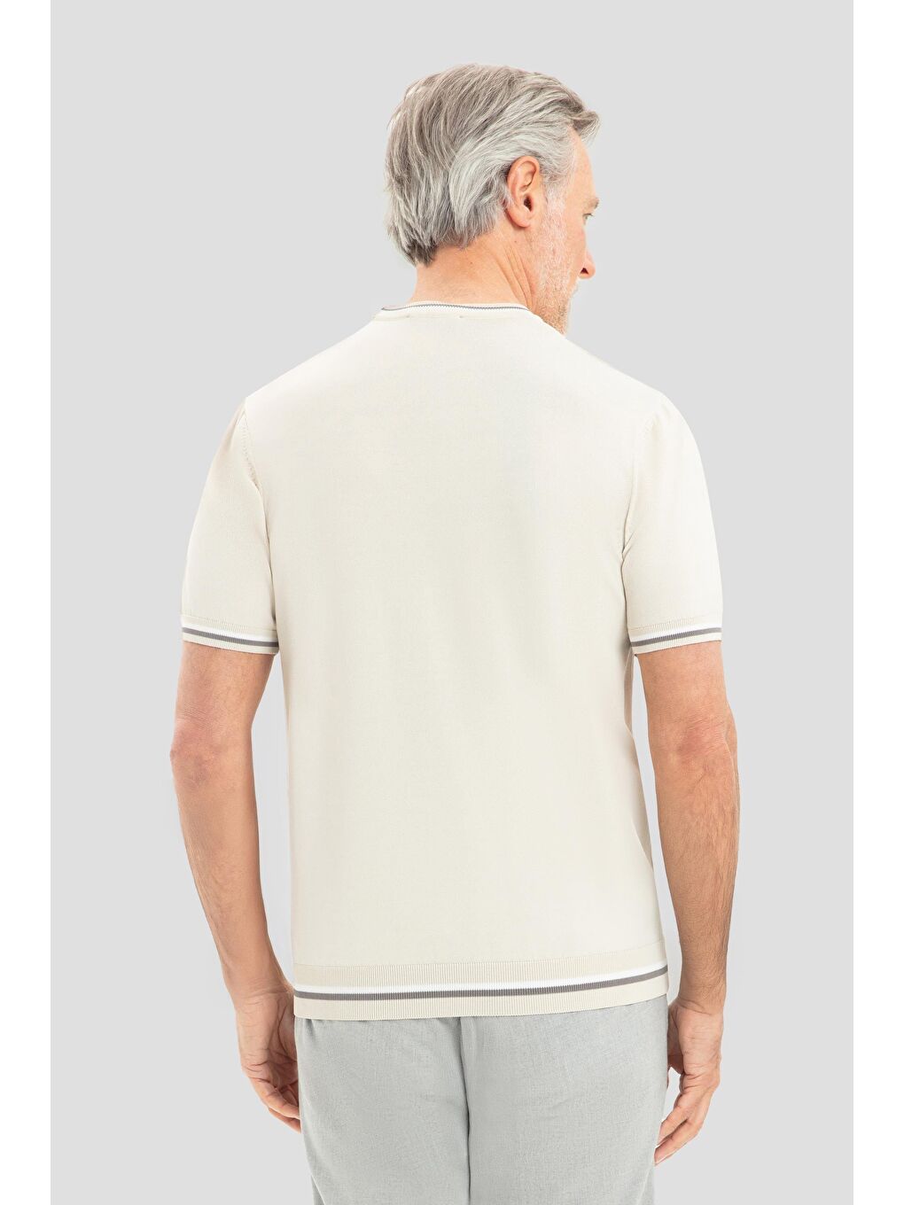 Bej Regular Fit Bisiklet Yaka Triko Erkek T-Shirt-2