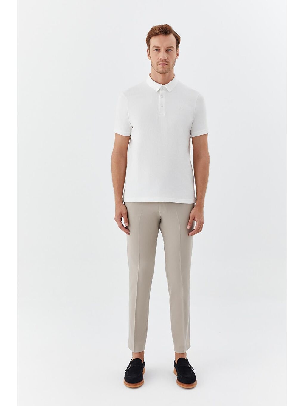 Ekru Düğmeli Polo Yaka Regular Fit Erkek T-Shirt-1