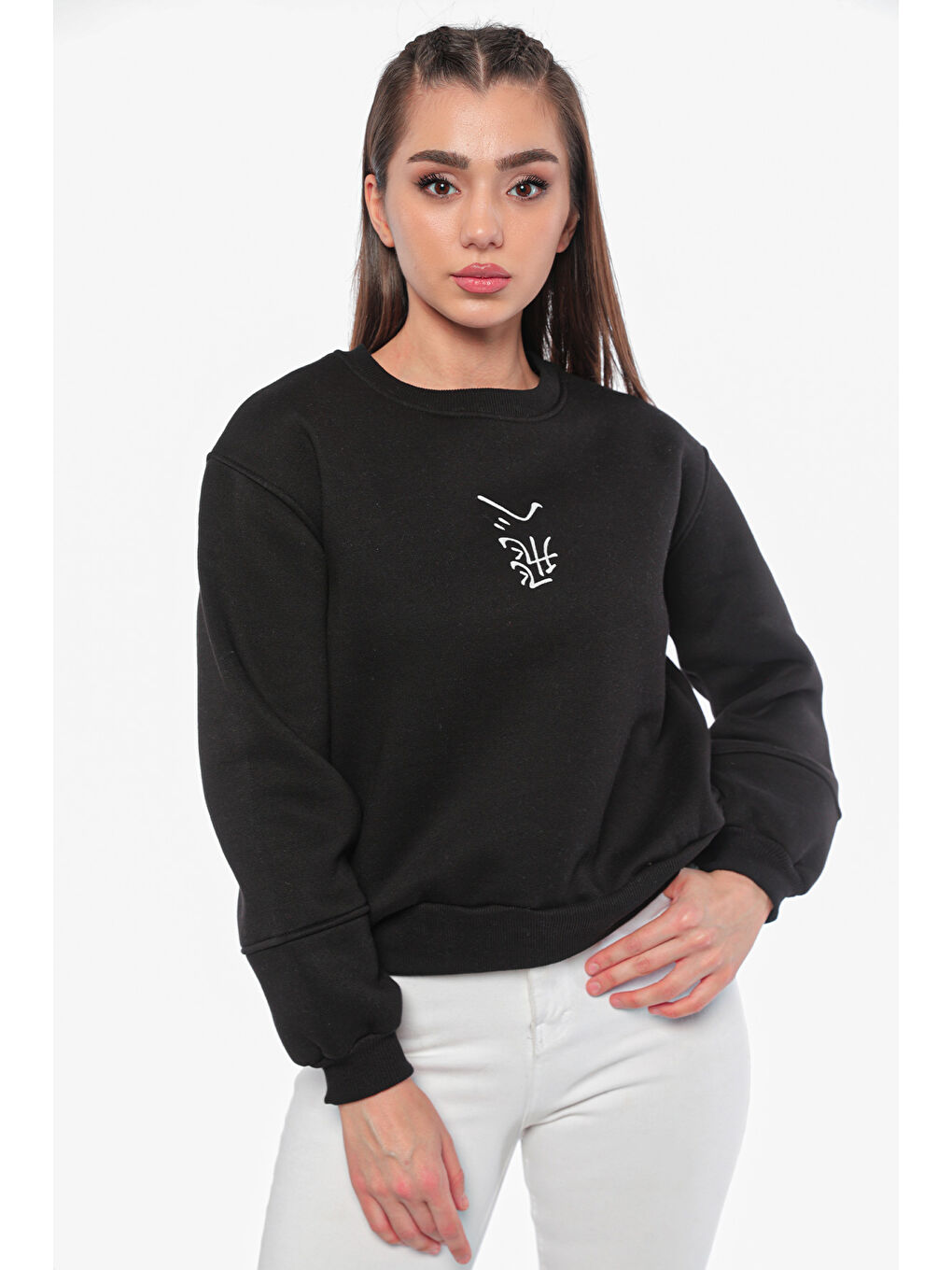 GÜLSELİ Siyah Kadın Şardonlu Baskılı Sweatshirt