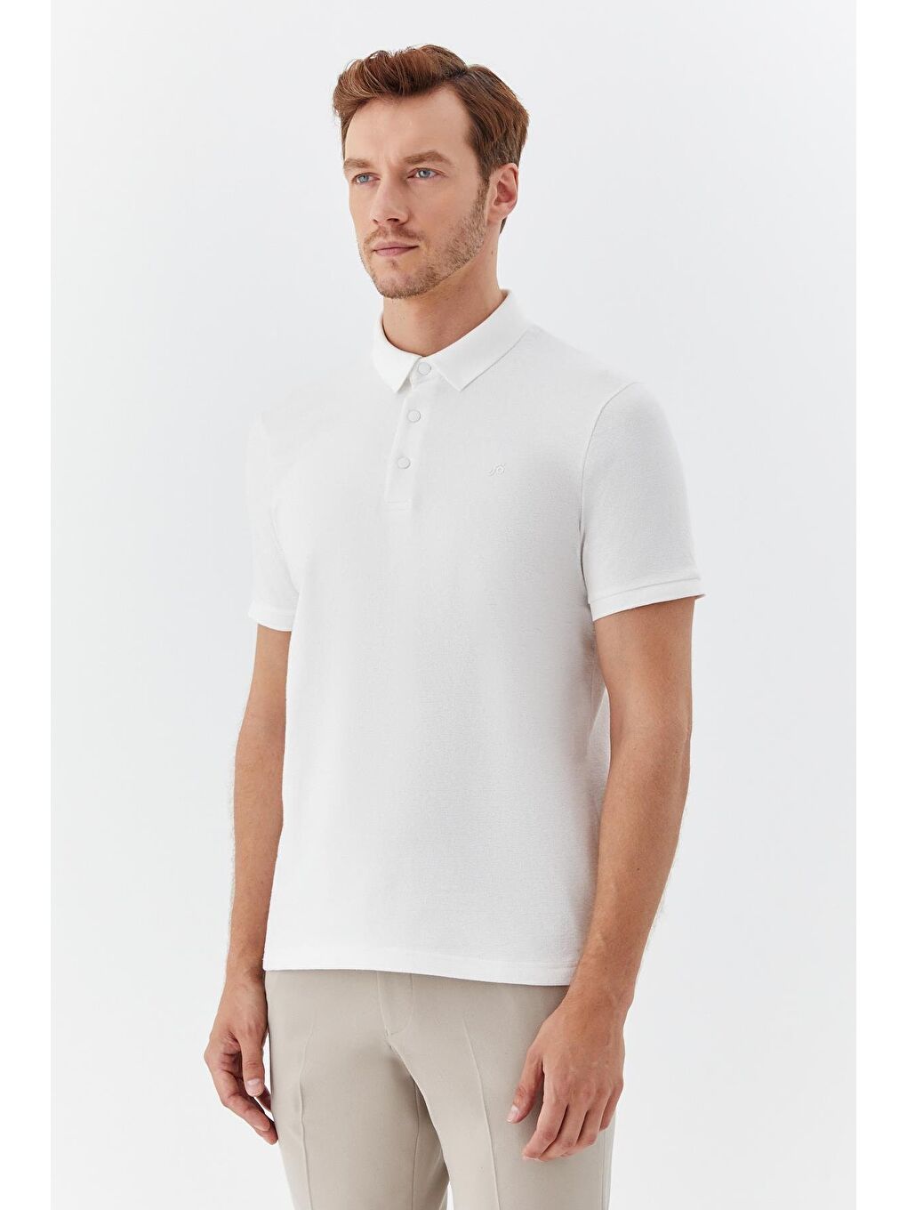 Ekru Düğmeli Polo Yaka Regular Fit Erkek T-Shirt-2