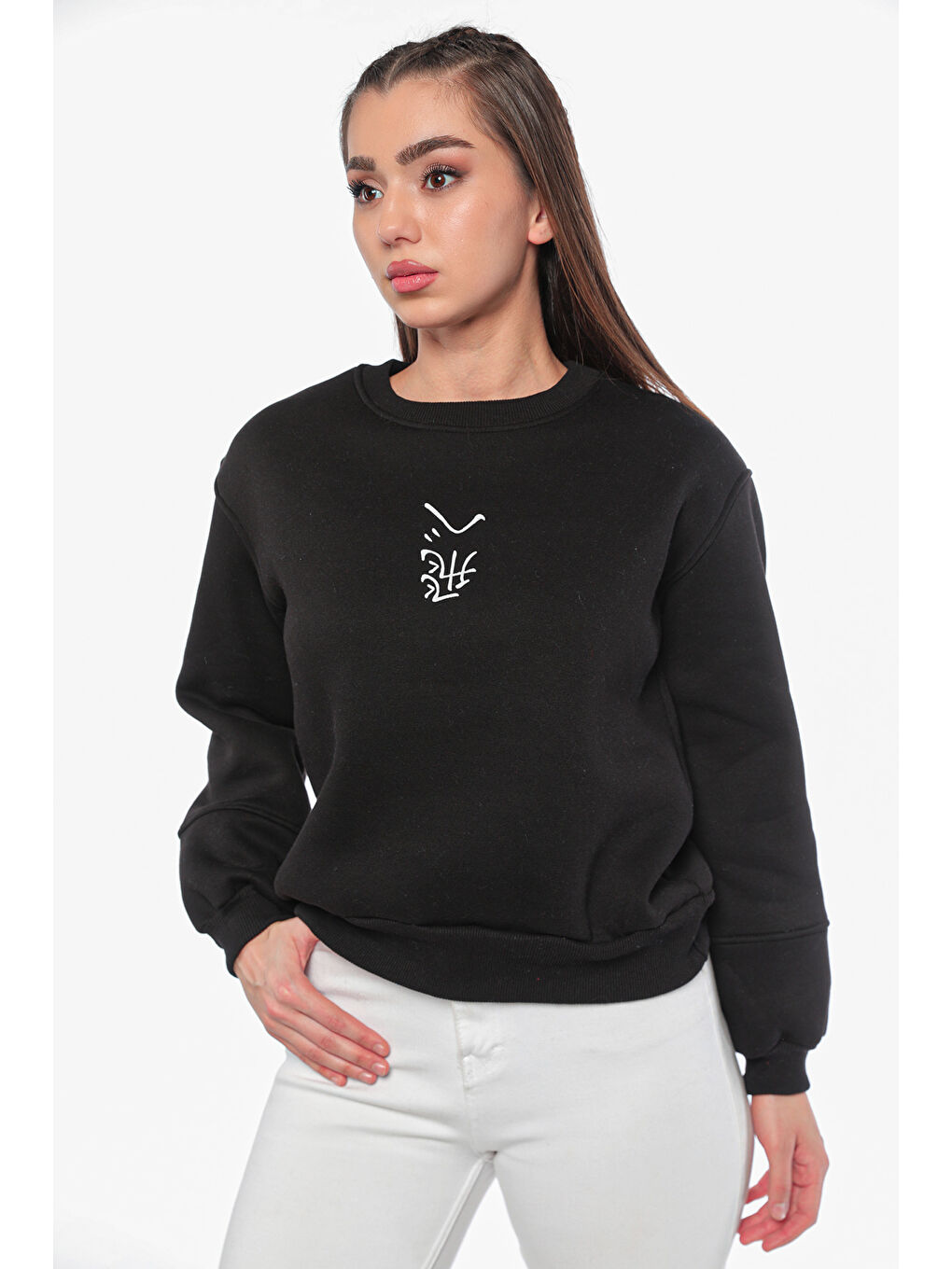 GÜLSELİ Siyah Kadın Şardonlu Baskılı Sweatshirt - 2