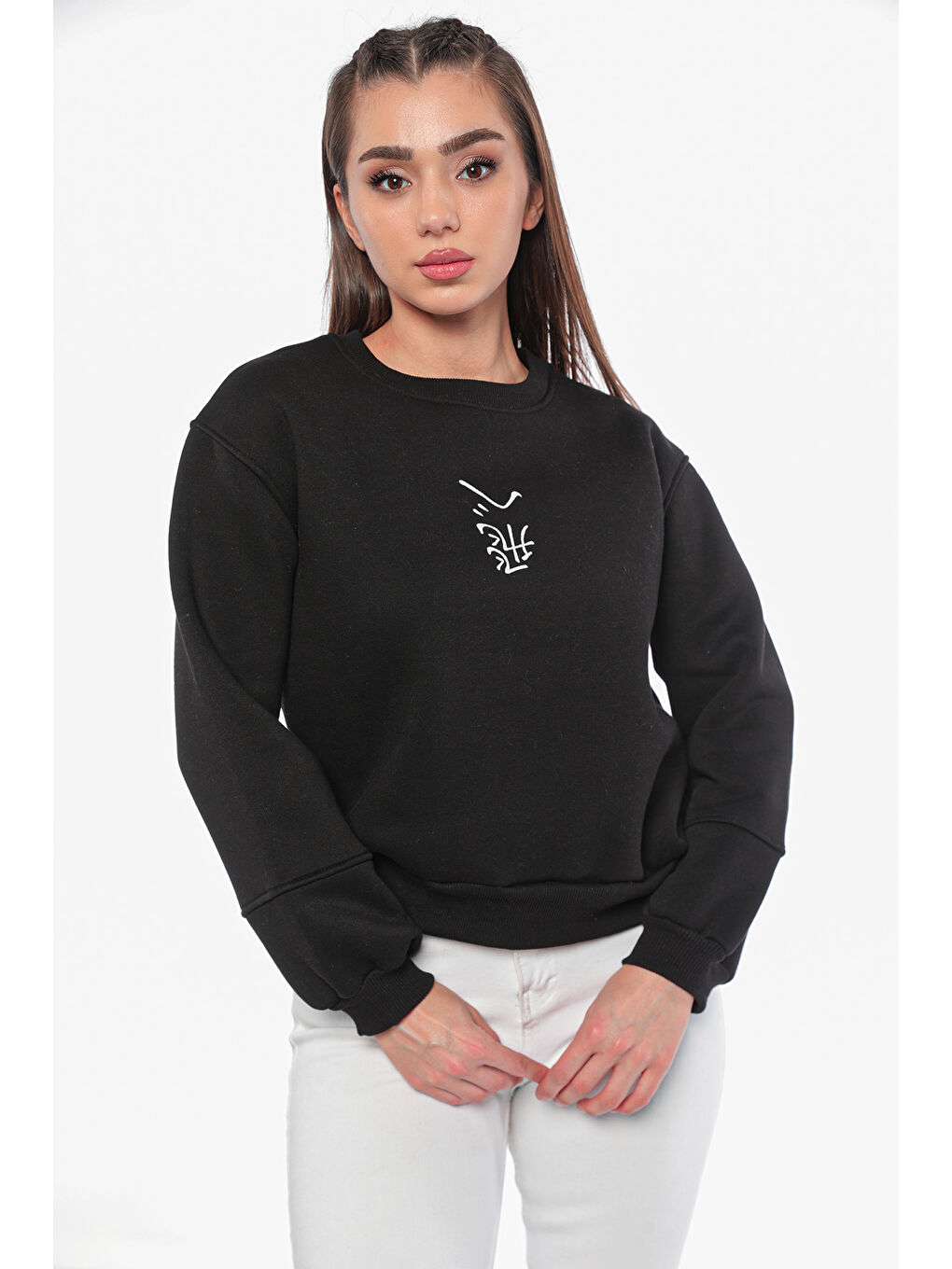 GÜLSELİ Siyah Kadın Şardonlu Baskılı Sweatshirt - 3