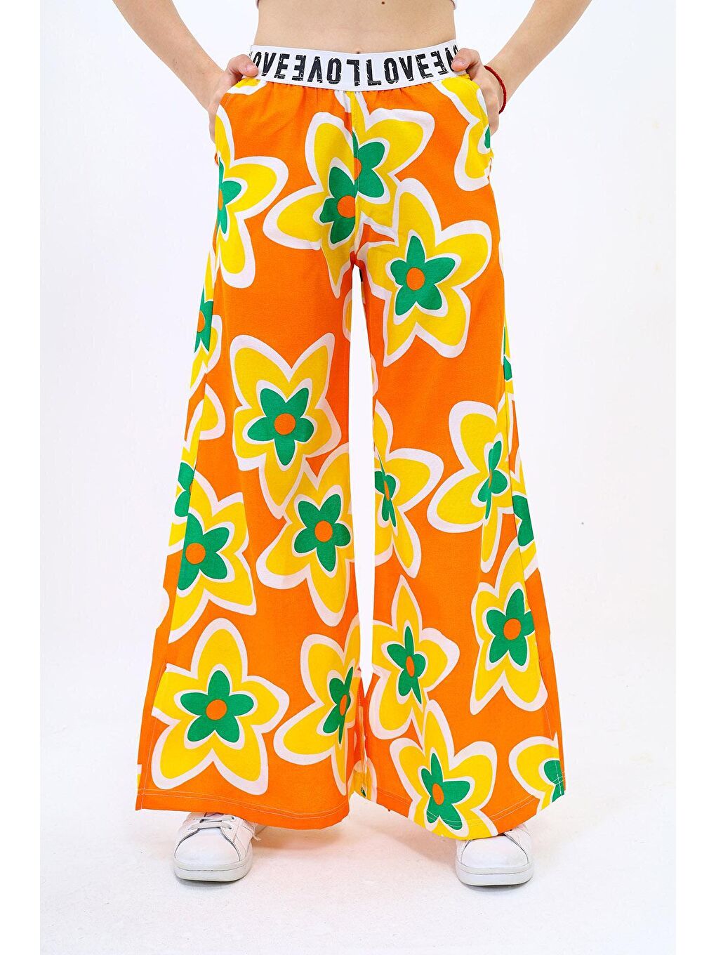 Turuncu Kız Çocuk Geniş Paçalı Yazlık Alt 9-14 Yaş Lx234-1-1