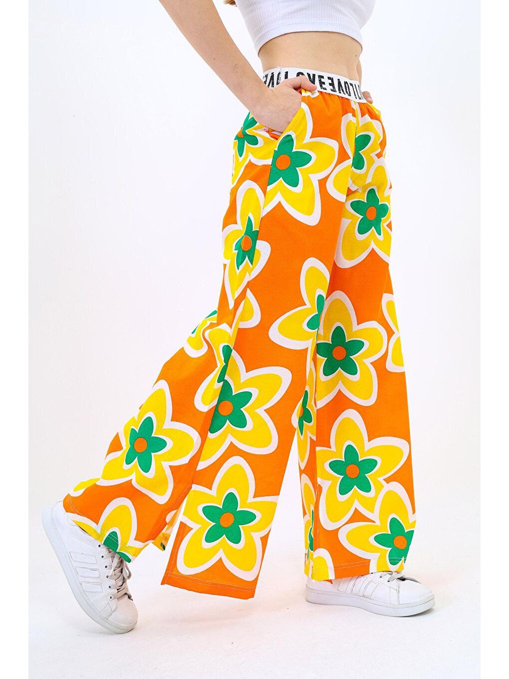 Turuncu Kız Çocuk Geniş Paçalı Yazlık Alt 9-14 Yaş Lx234-1-2