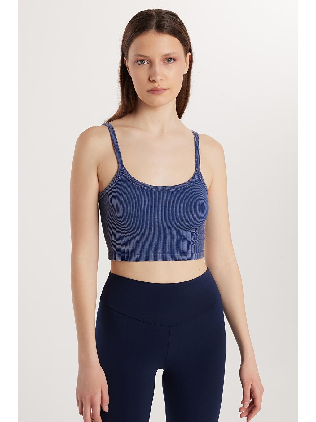 Kadın Slim Fit Kare Yaka Düz Basic İndigo Crop Atlet